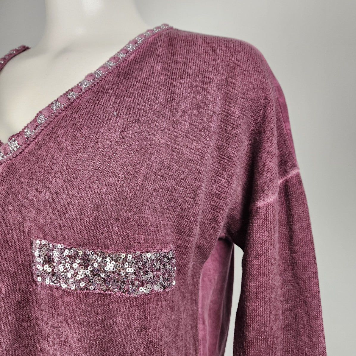 Made In Italy Purple Cotton Sequined Detail Top Blouse Size M/L