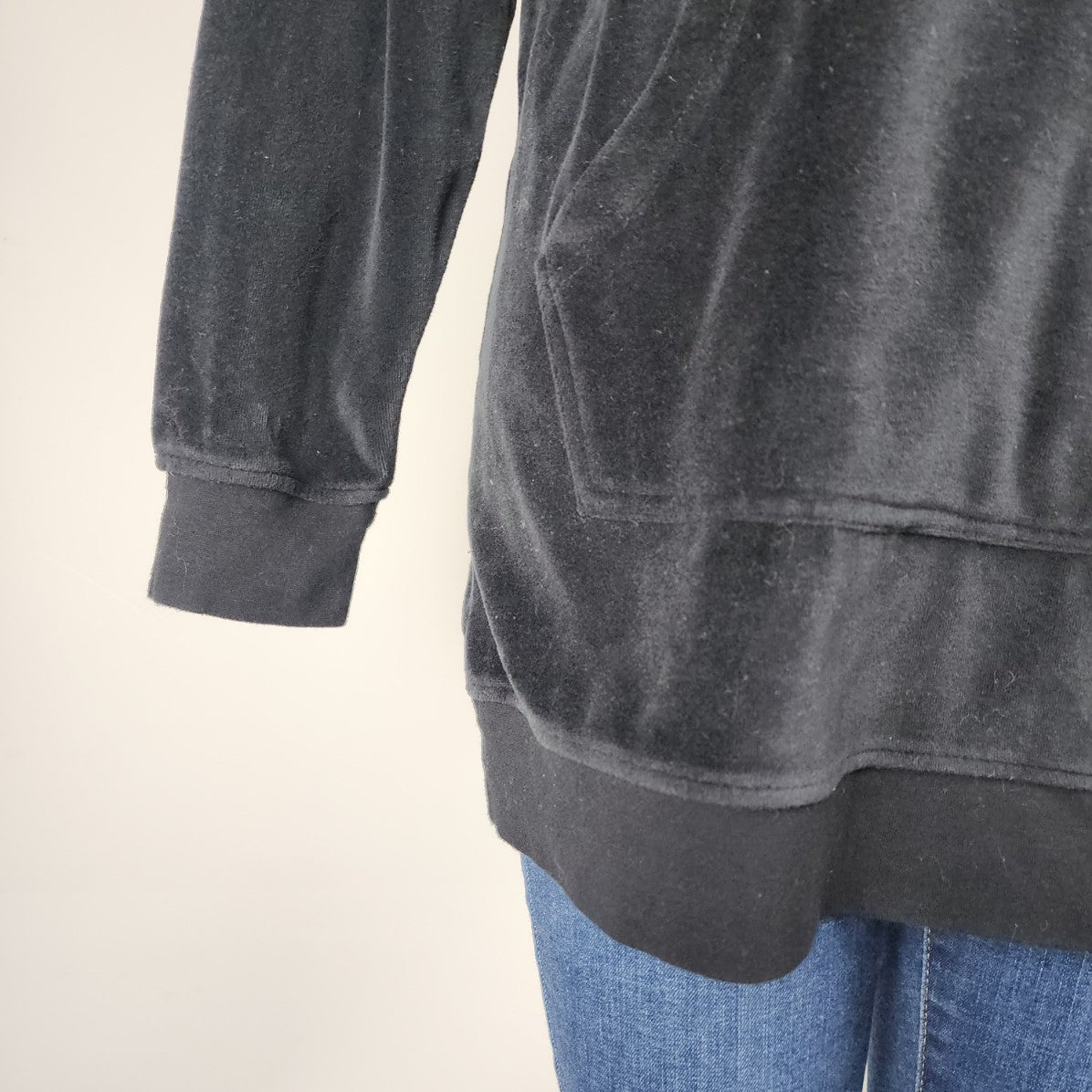 Brunette The Label Black Cotton Velour Hoodie Sweatshirt Size XS/S