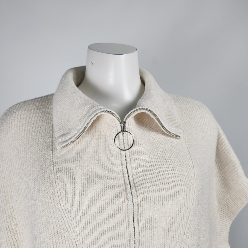 Cream Knit Quarter Zip Poncho Cardigan Size L/XL