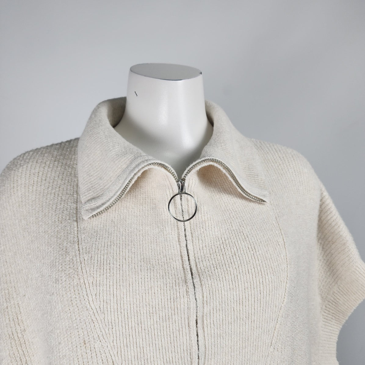 Cream Knit Quarter Zip Poncho Cardigan Size L/XL