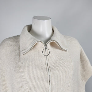 Cream Knit Quarter Zip Poncho Cardigan Size L/XL
