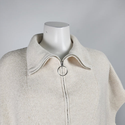 Cream Knit Quarter Zip Poncho Cardigan Size L/XL