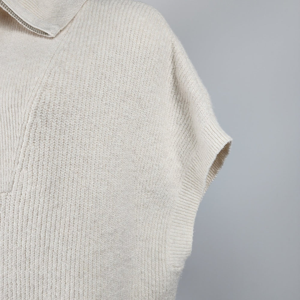 Cream Knit Quarter Zip Poncho Cardigan Size L/XL