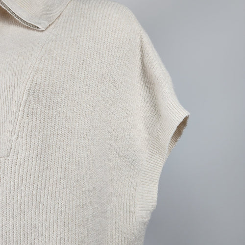 Cream Knit Quarter Zip Poncho Cardigan Size L/XL
