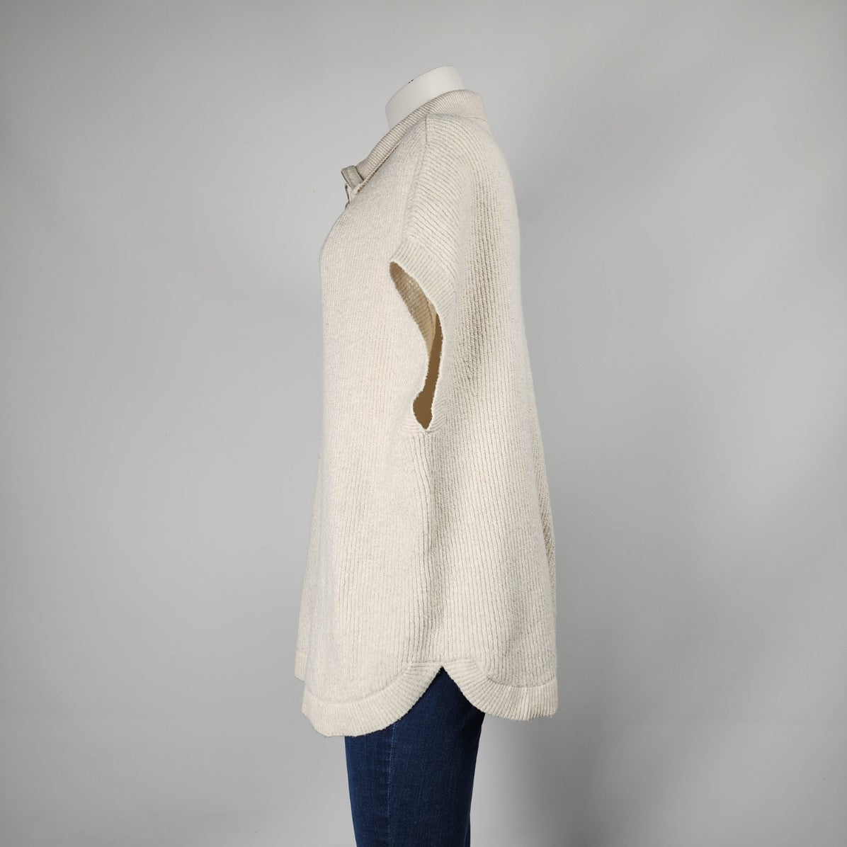 Cream Knit Quarter Zip Poncho Cardigan Size L/XL