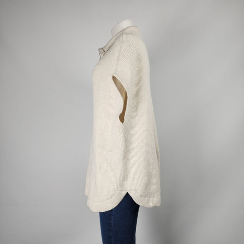 Cream Knit Quarter Zip Poncho Cardigan Size L/XL