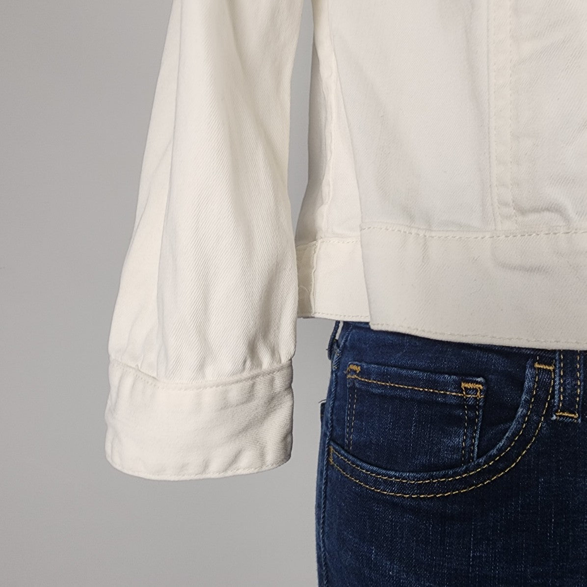 White Denim Collarless Jean Jacket Size S/M