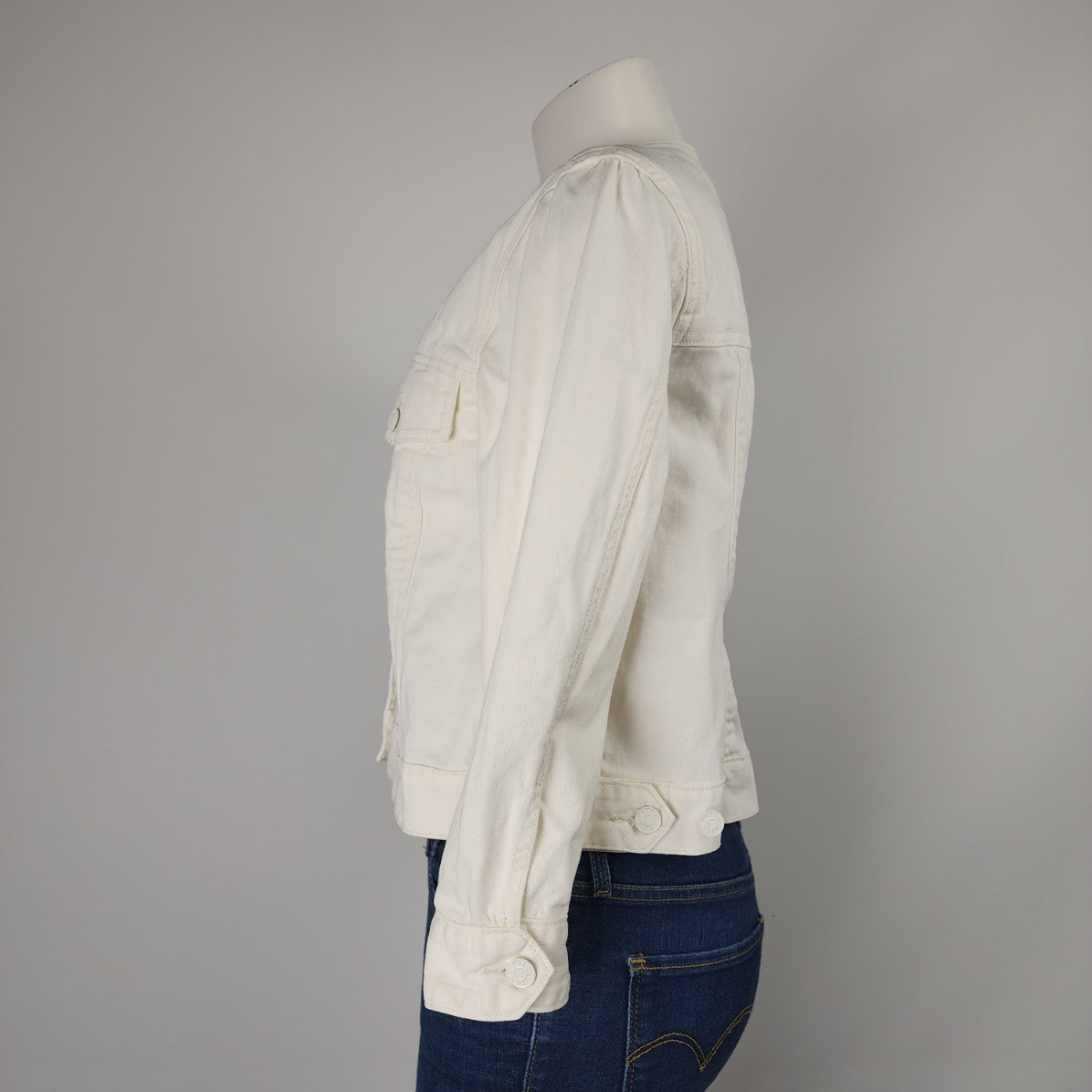 White Denim Collarless Jean Jacket Size S/M