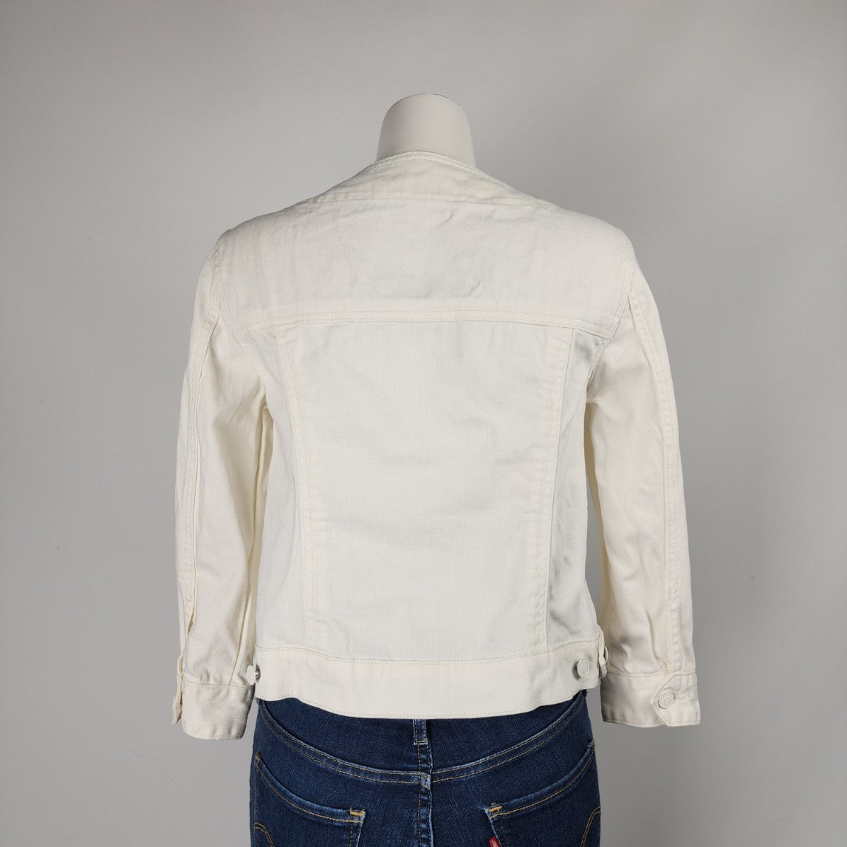 White Denim Collarless Jean Jacket Size S/M