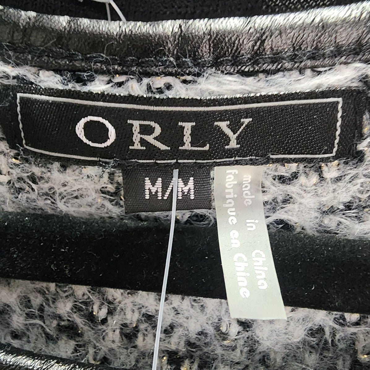 Orly Grey Knit Vegan Leather Trimmed Sweater Size M