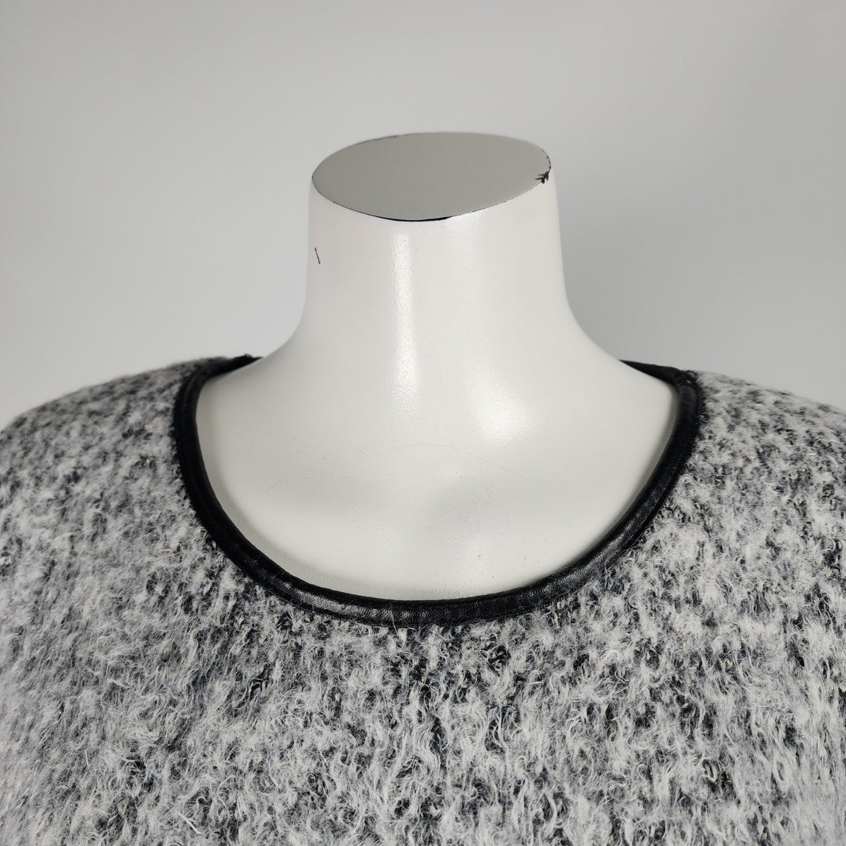 Orly Grey Knit Vegan Leather Trimmed Sweater Size M