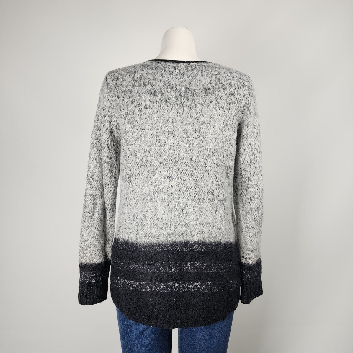 Orly Grey Knit Vegan Leather Trimmed Sweater Size M