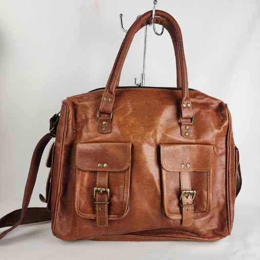 Vintage Brown Leather Briefcase Tote Bag