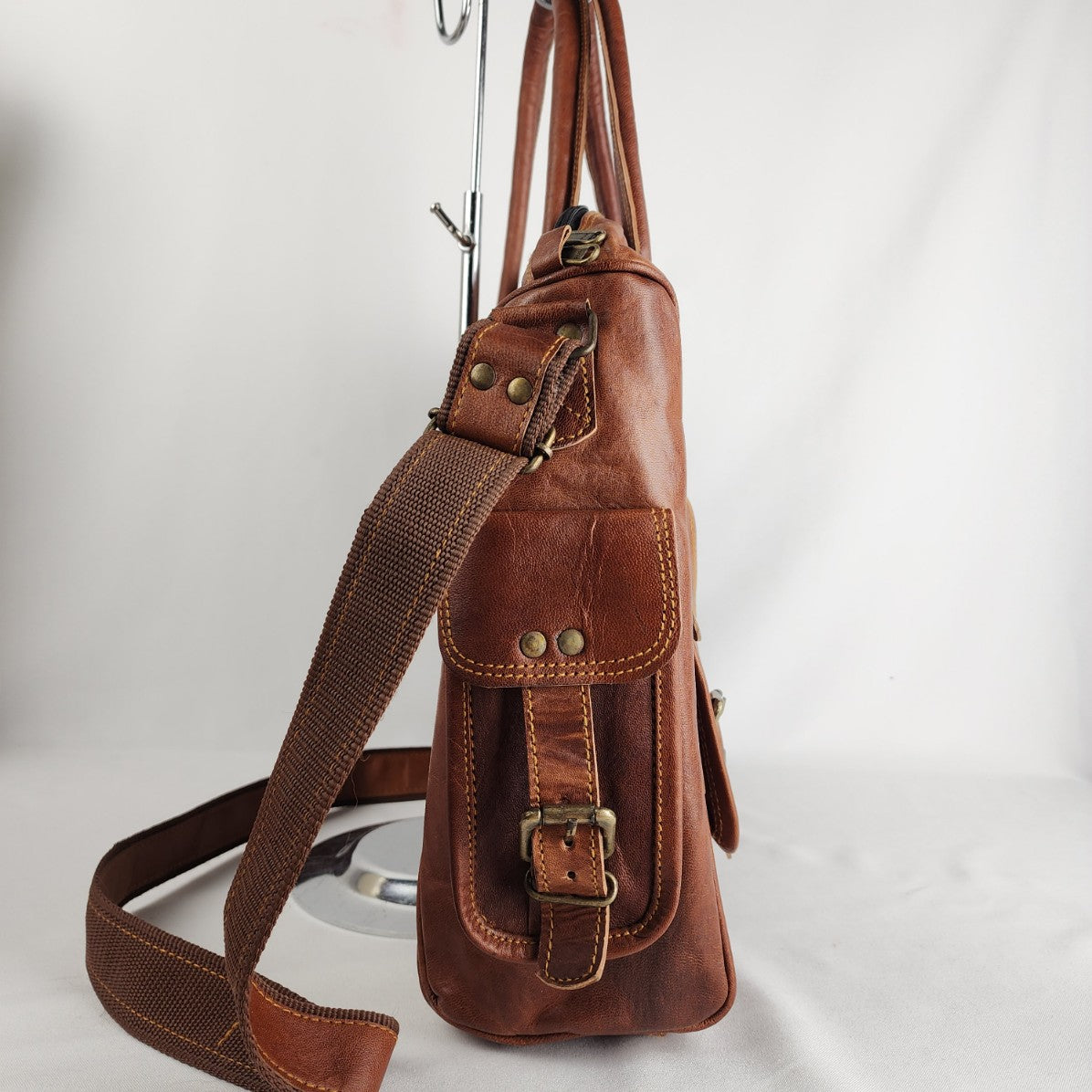 Vintage Brown Leather Briefcase Tote Bag