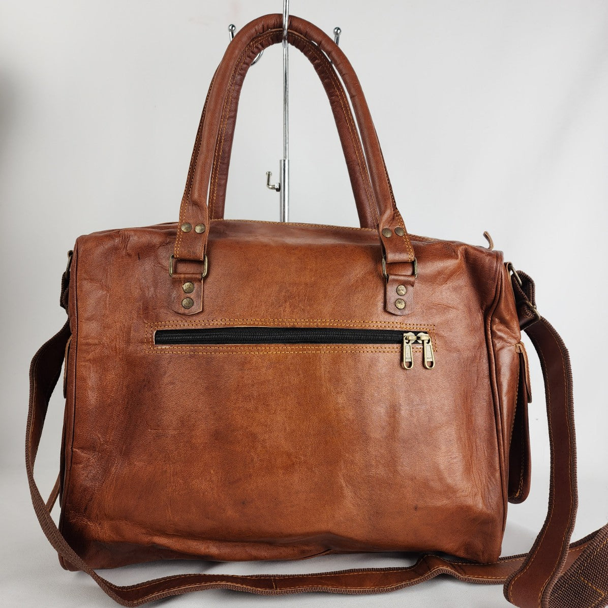 Vintage Brown Leather Briefcase Tote Bag