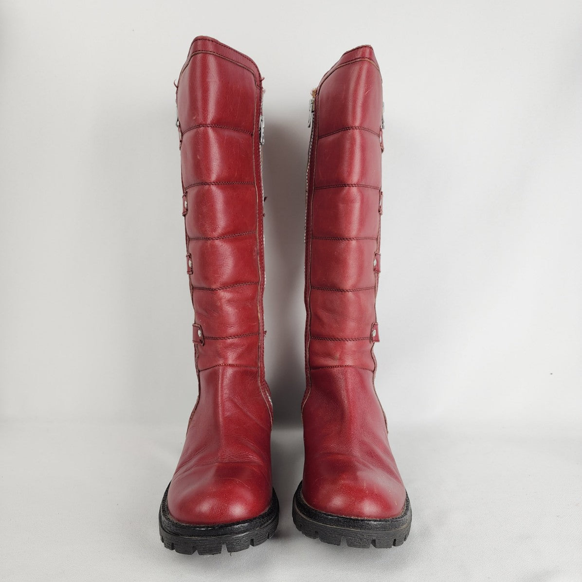 Vintage 90s Killah Red Leather Chunky Heel Boots Size 8.5