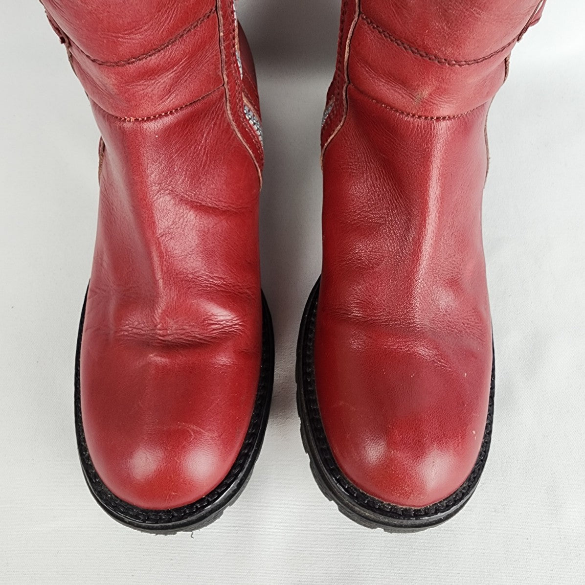 Vintage 90s Killah Red Leather Chunky Heel Boots Size 8.5