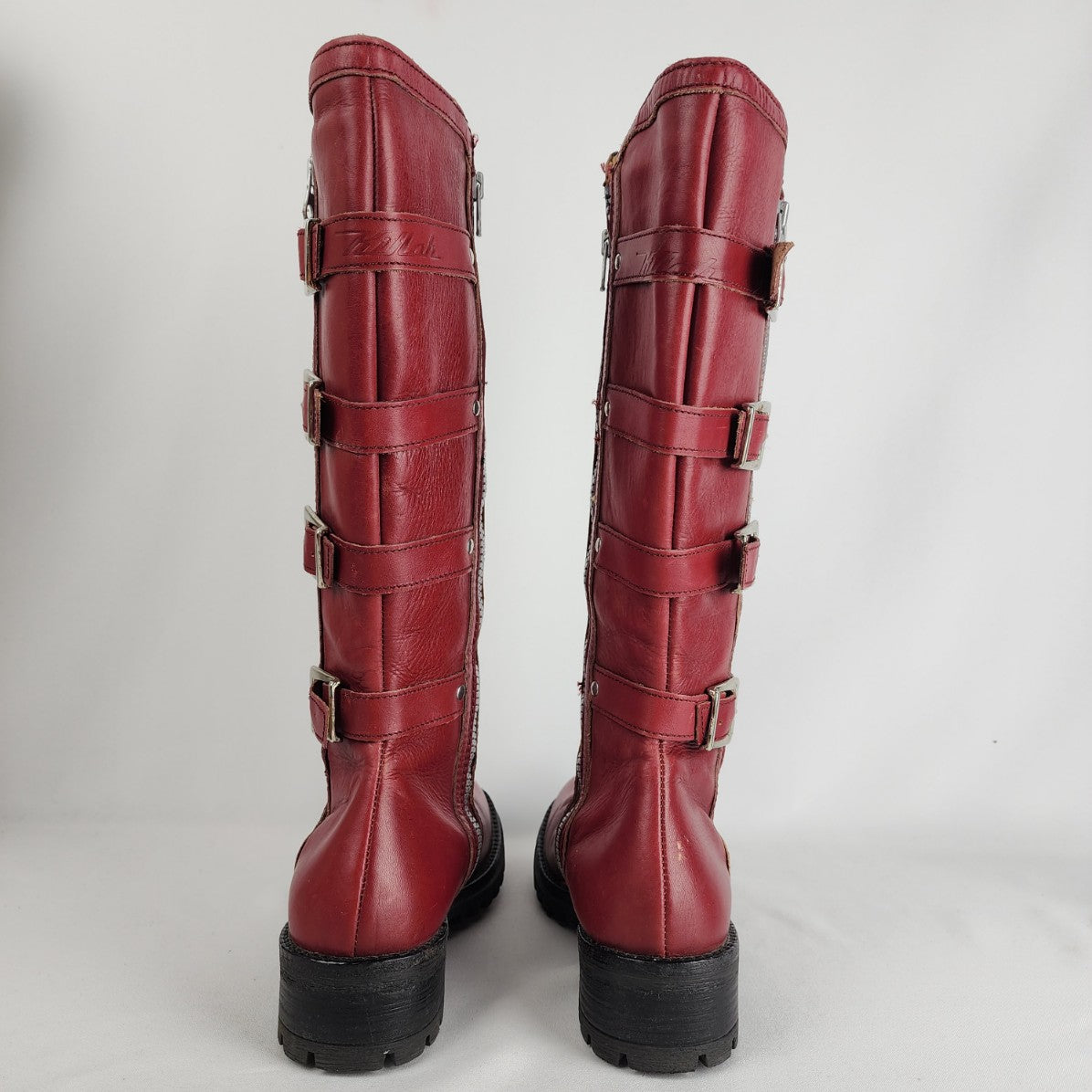 Vintage 90s Killah Red Leather Chunky Heel Boots Size 8.5