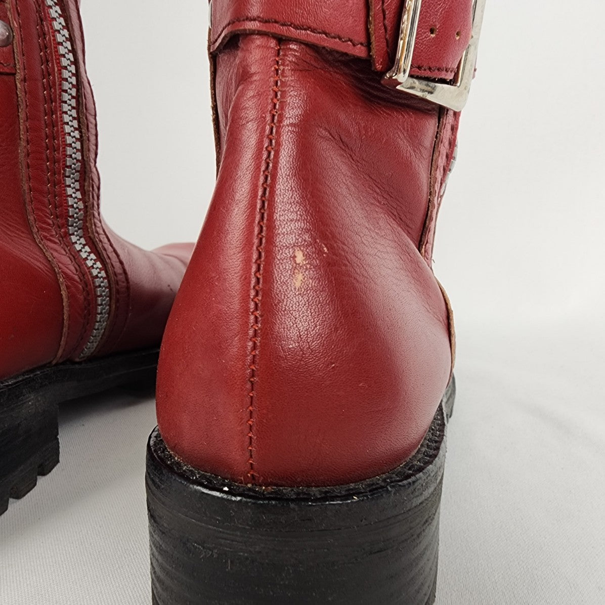 Vintage 90s Killah Red Leather Chunky Heel Boots Size 8.5