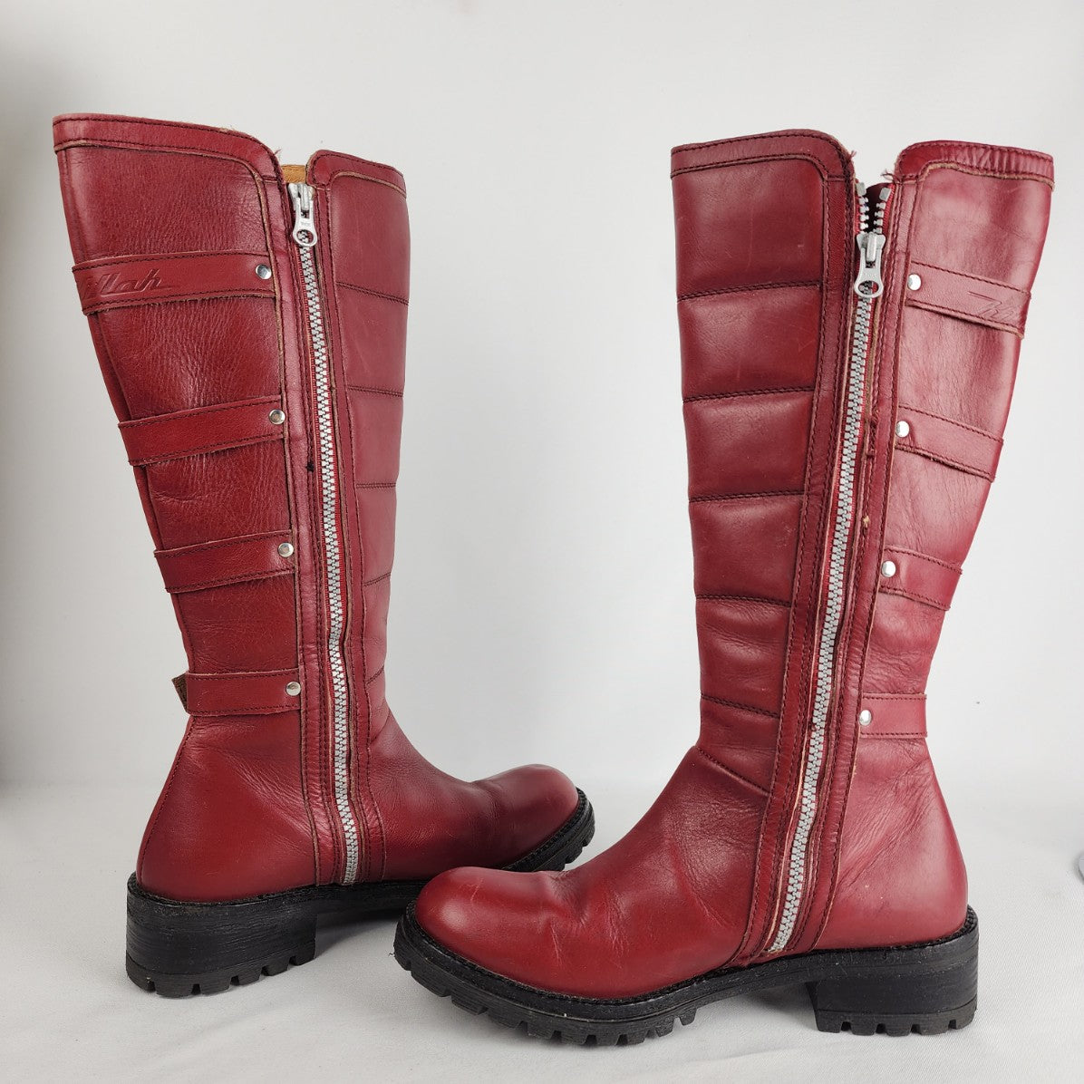 Vintage 90s Killah Red Leather Chunky Heel Boots Size 8.5