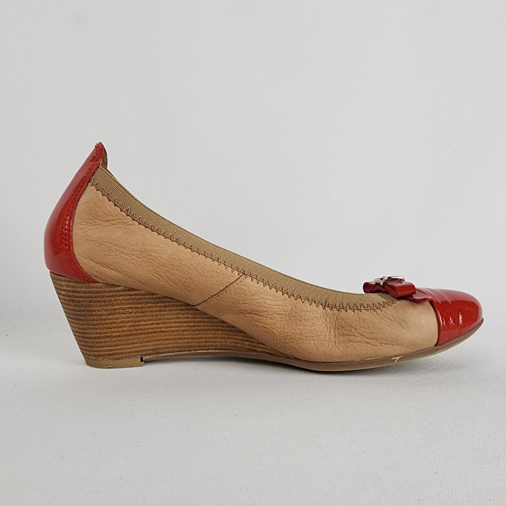 Hispanitas Brown & Red Leather Wedge Heel Shoes Size 9