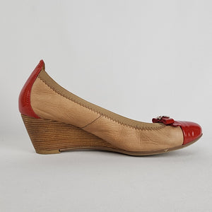 Hispanitas Brown & Red Leather Wedge Heel Shoes Size 9