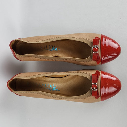 Hispanitas Brown & Red Leather Wedge Heel Shoes Size 9