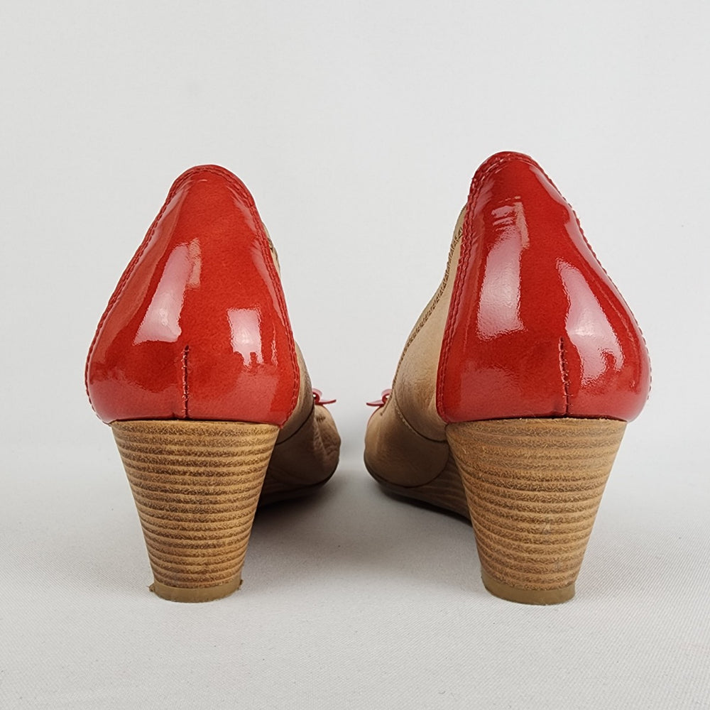 Hispanitas Brown & Red Leather Wedge Heel Shoes Size 9