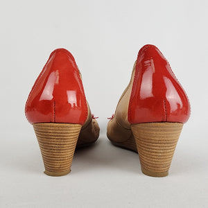 Hispanitas Brown & Red Leather Wedge Heel Shoes Size 9