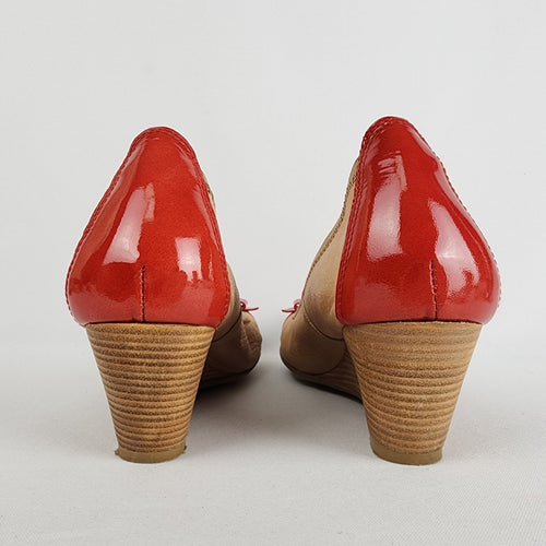 Hispanitas Brown & Red Leather Wedge Heel Shoes Size 9