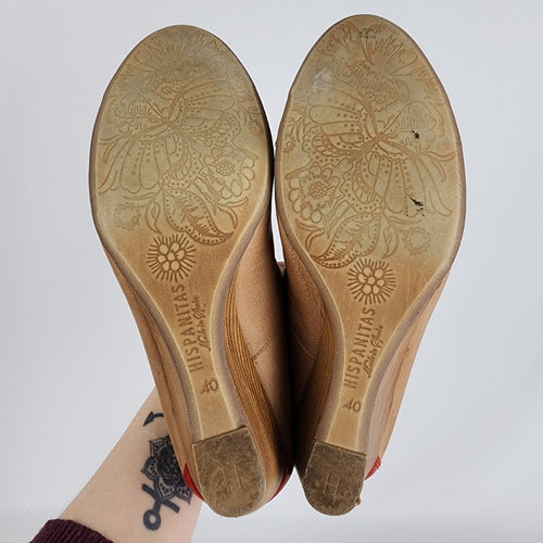 Hispanitas Brown & Red Leather Wedge Heel Shoes Size 9