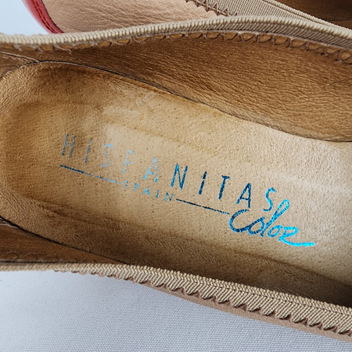Hispanitas Brown & Red Leather Wedge Heel Shoes Size 9