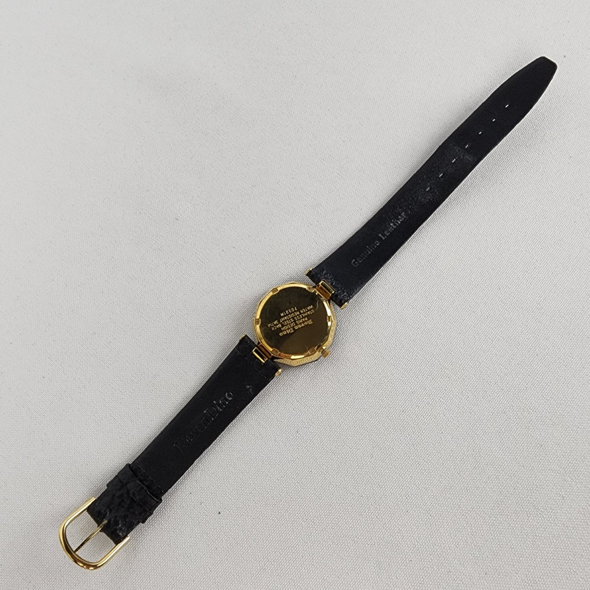 Vintage Roven Dino Paris Gold & Black Leather Strap Watch