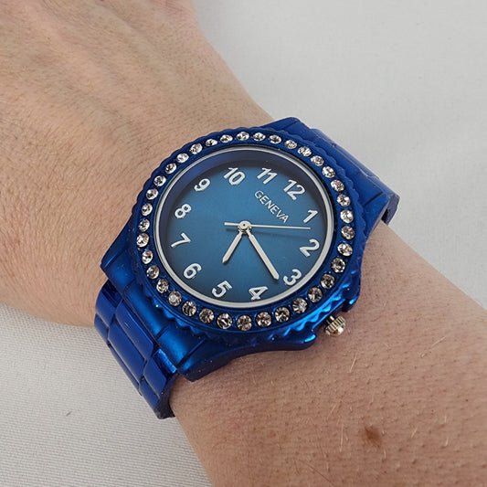 Geneva Blue Metallic Hinge Watch