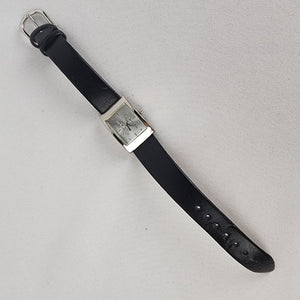 Black Leather Silver Rhinestone M Watch