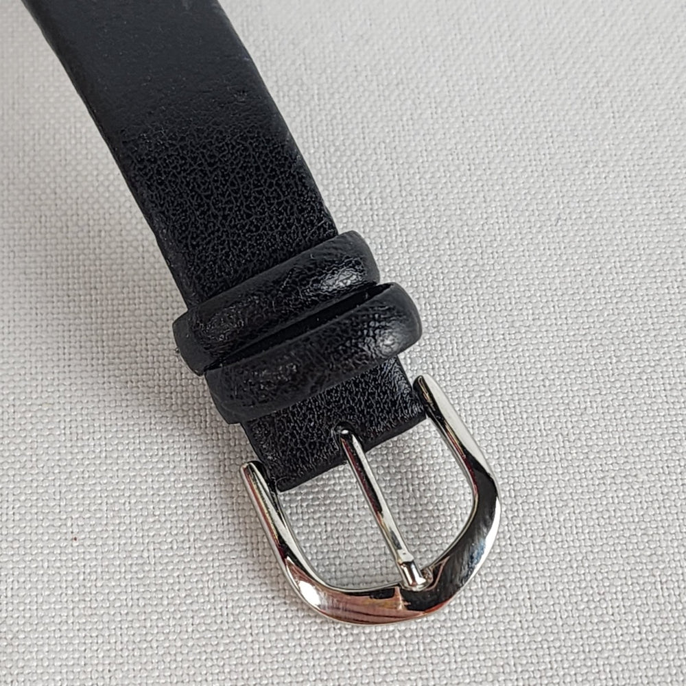 Black Leather Silver Rhinestone M Watch