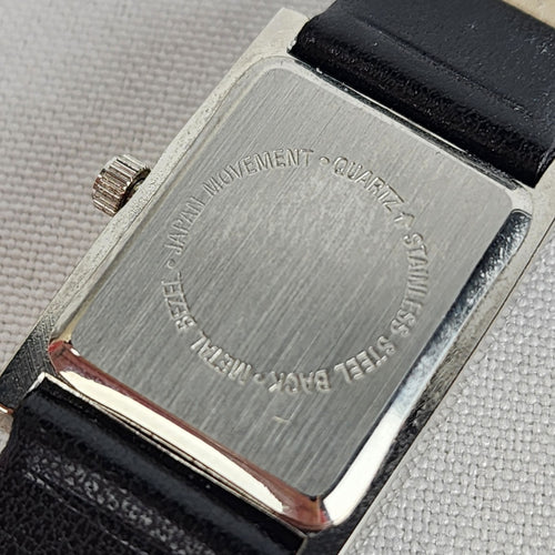 Black Leather Silver Rhinestone M Watch