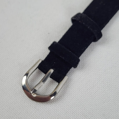 Quartz Silver & Rhinestone Black Band Watch