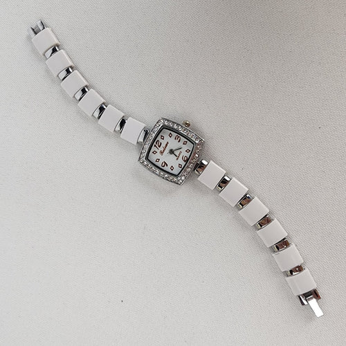 White & Silver Rhinestone Quartz Watch