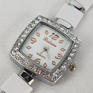White & Silver Rhinestone Quartz Watch