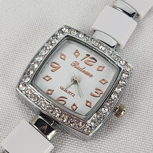 White & Silver Rhinestone Quartz Watch