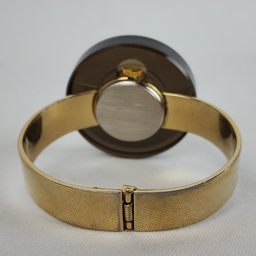 Vintage Marcel Boucher Brown Lucite 17 Jewels Gold Hinge Watch