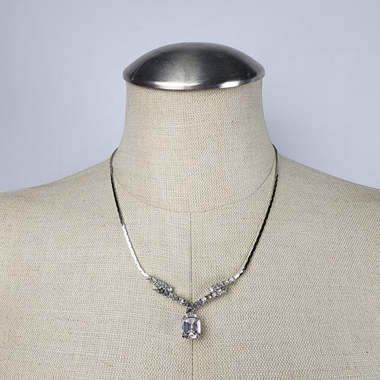 Silver Faceted Stone Crystal Necklace