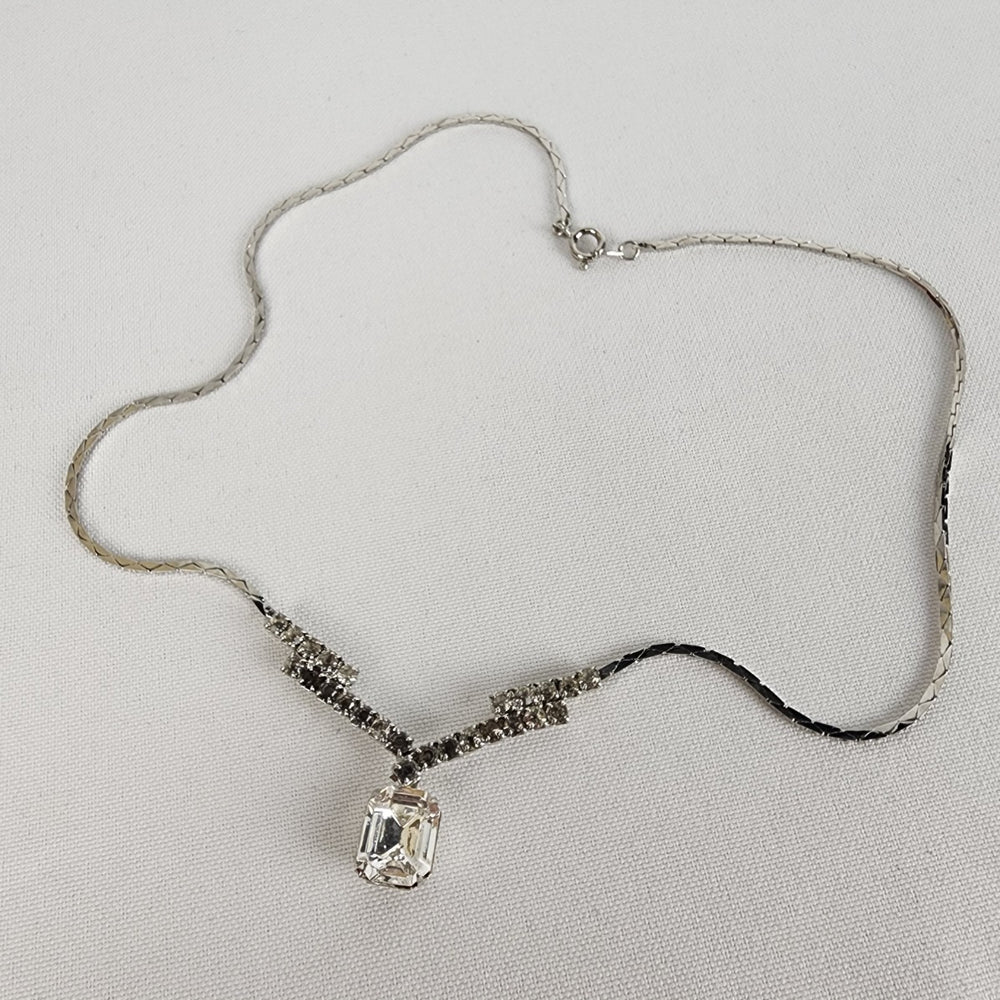 Silver Faceted Stone Crystal Necklace