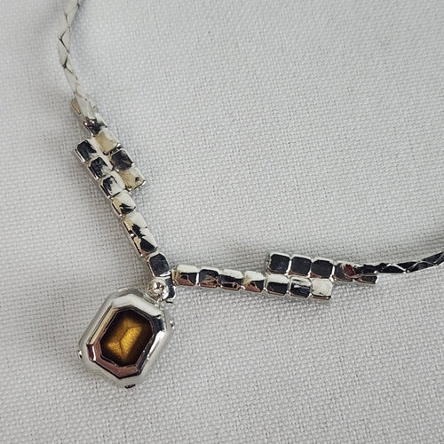 Silver Faceted Stone Crystal Necklace