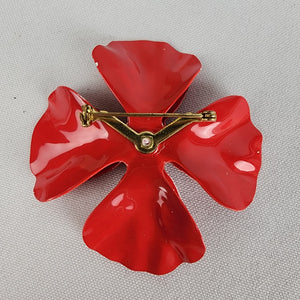 Vintage Red Enamel Flower Brooch