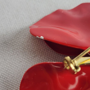 Vintage Red Enamel Flower Brooch