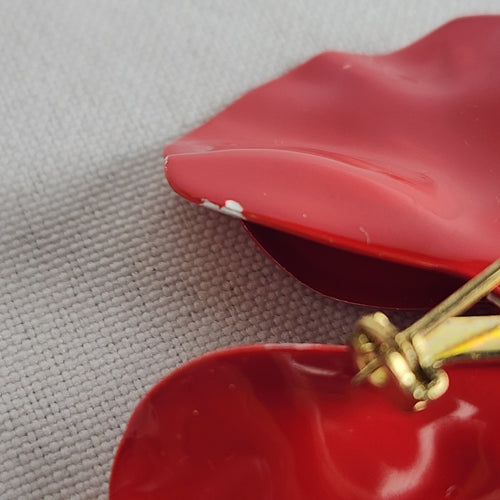 Vintage Red Enamel Flower Brooch