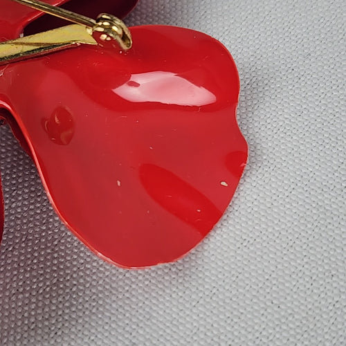 Vintage Red Enamel Flower Brooch