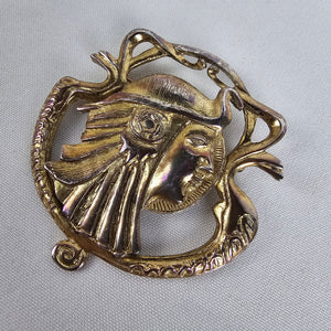 Vintage Egyptian Face Gold Tone Brooch